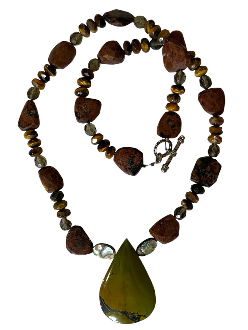 Green Jasper Teardrop Tiger Eye Mother of Pearl Red‎ Jasper Stone Necklace